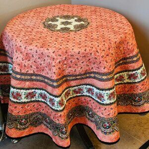 Marat Quilted Round Tablecloth Cottage Floral Medallion 64”